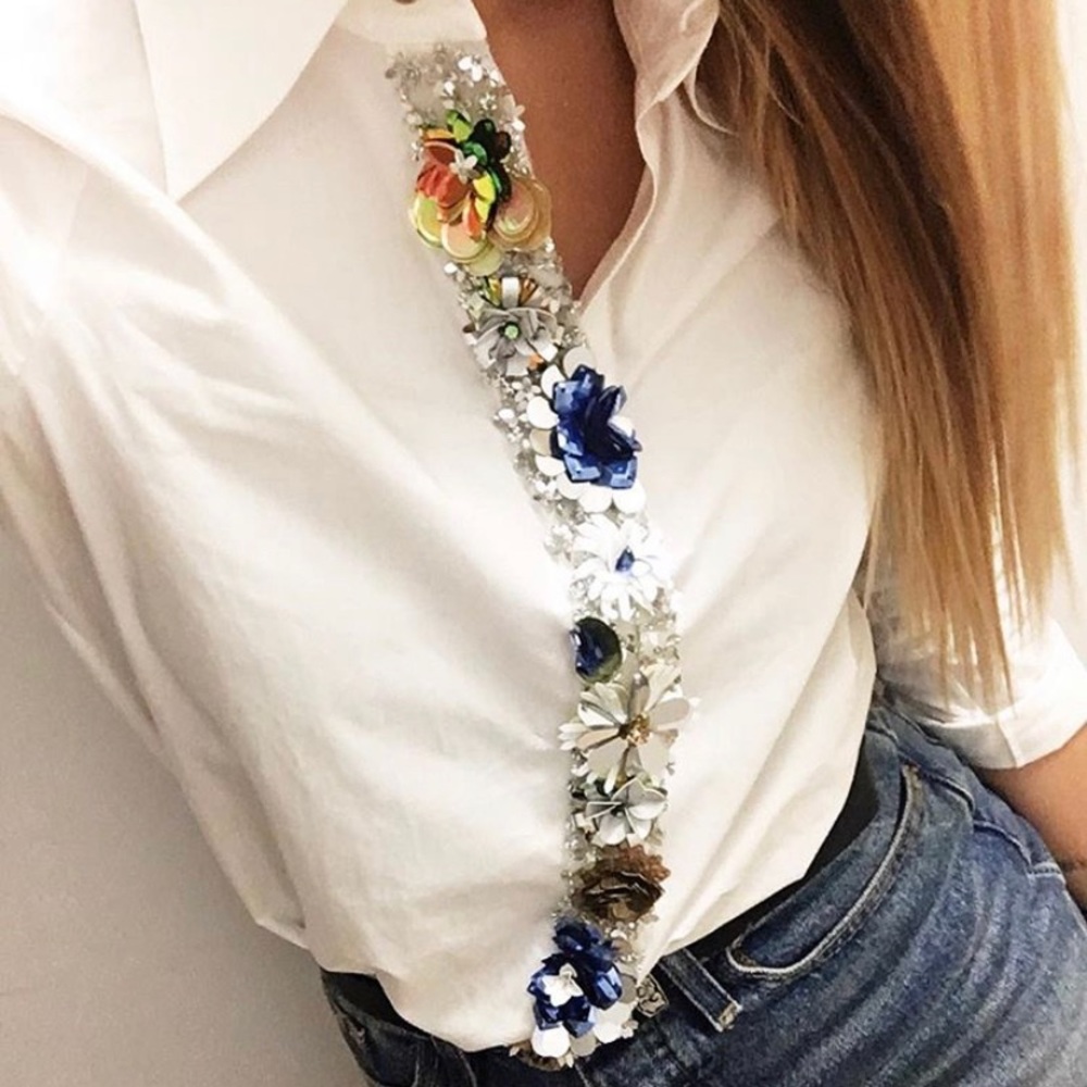 Sequins detailed floral button down